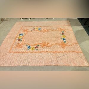 Vintage Chenille Peach-pink floral  bedspread